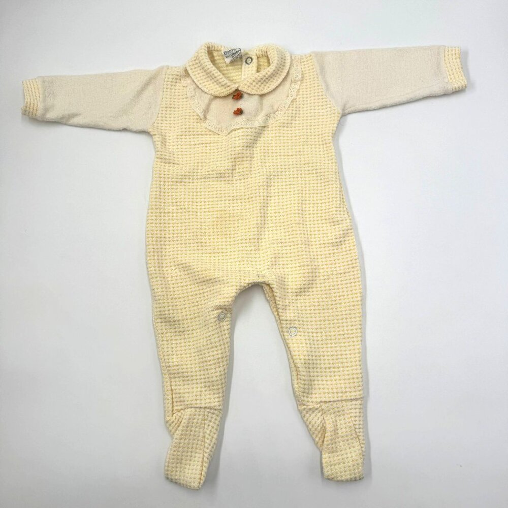 Vtg BabyGro By Gerber Baby Romper Medium 11-17 Lbs Yellow & White Floral